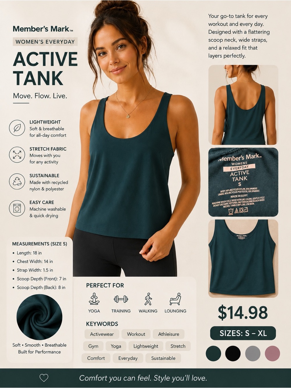 Member's Mark Teal Scoop-Neck Tank Top